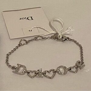 Dior Silver Lovely Rhinestone Heart Link Bracelet New With Tag 100% Authentic